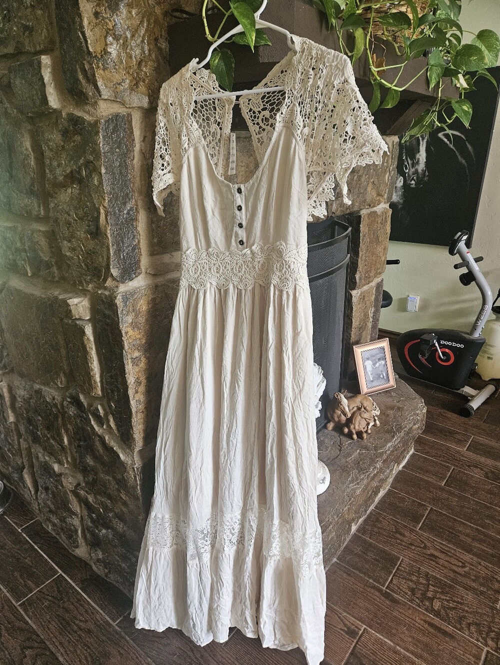 Bohemian Ivory Lace Maxi Dress with Crochet Details
